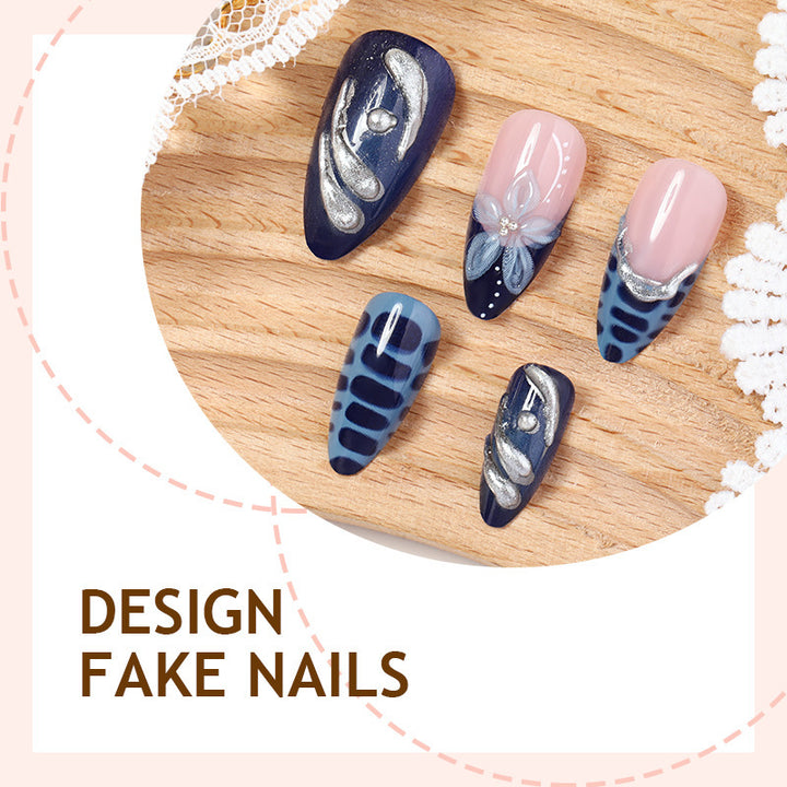 Artificial nail set with elegant maritime design and sparkling embellishments Stornfield