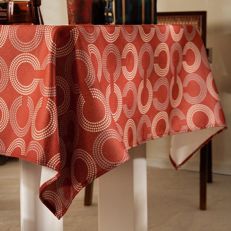 Rectangular tablecloth with retro geometric circle print made of easy-care cotton blend Stornfield