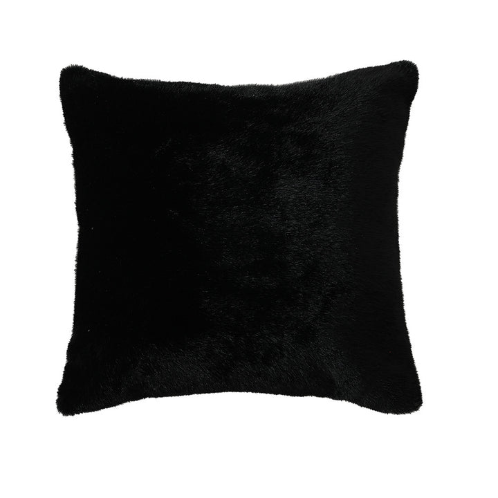 Square plush decorative cushion with microfiber faux fur surface and concealed zipper