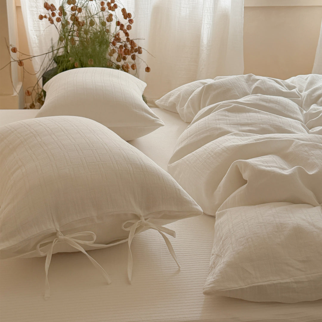Washed Cotton Gauze Duvet Cover Set with Tie Closure Pillowcases