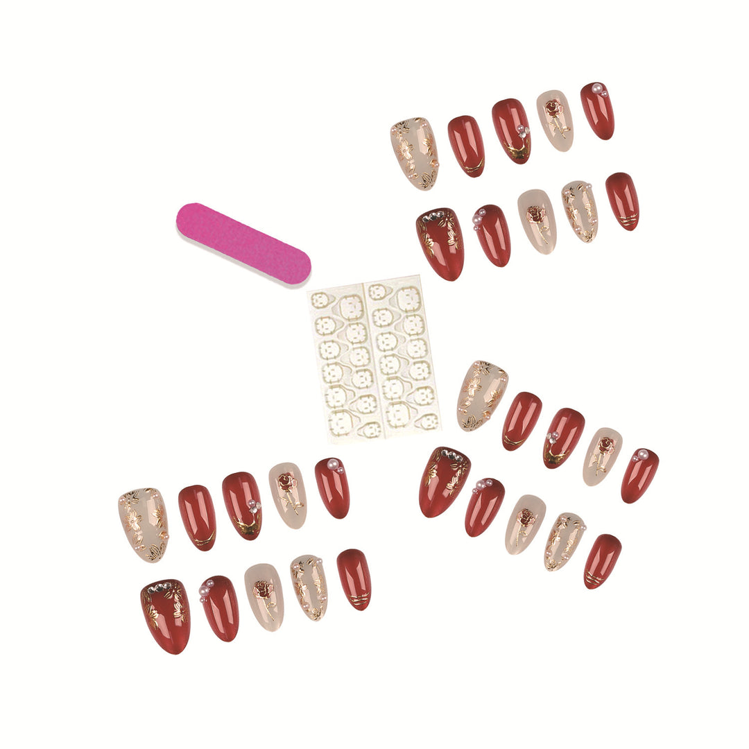 Floral Gemstone Press-On Nail Set