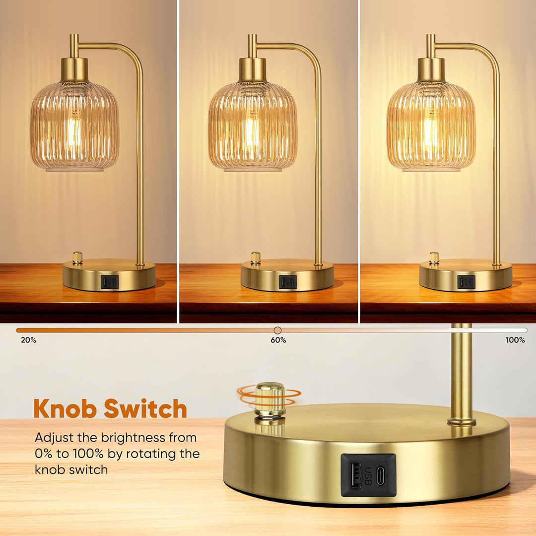 Modern Glass Table Lamp with USB Charging