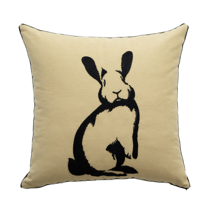 Cotton decorative pillow with raised dog tuft embroidery and contrasting piping