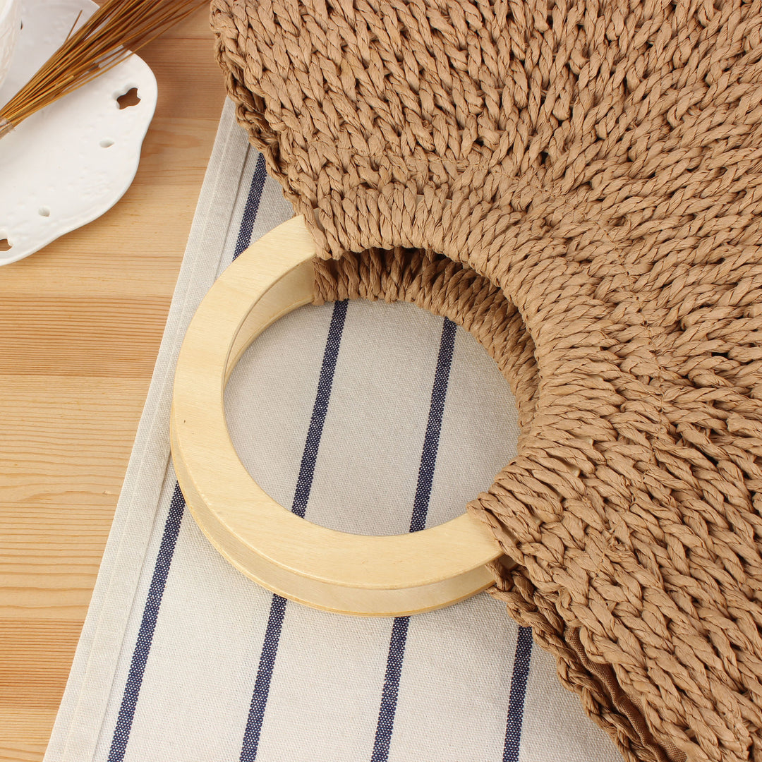 Braided raffia bag with round wooden handles Stornfield