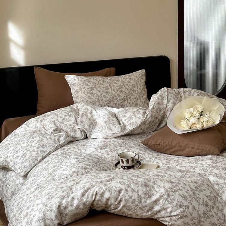 Bedding set made of densely woven cotton percale with fine floral microprint