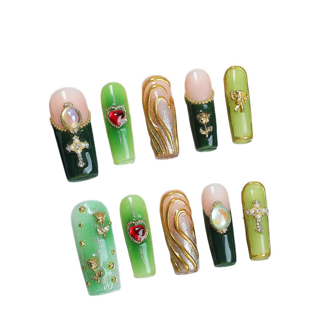 Acrylic nail set with glamorous crystal and floral design Stornfield