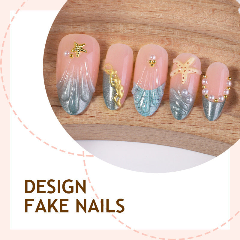 Artificial nail set with glamorous accents and delicate ombre effect Stornfield