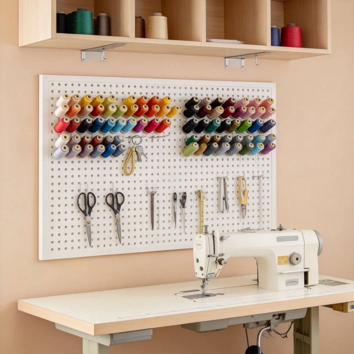 Wall-Mounted Perforated Pegboard Organizer Panel with Modular Hooks