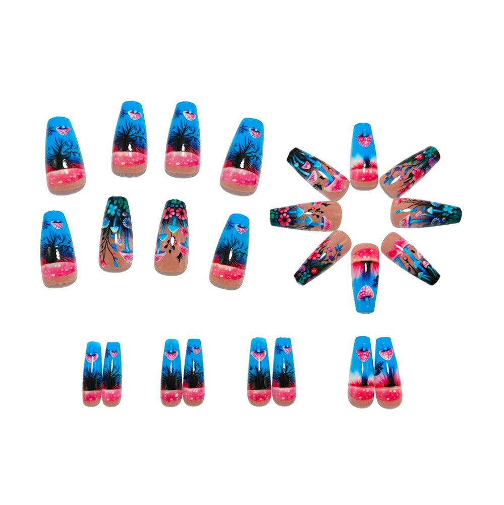 Artificial nails with glowing mushroom and flower motifs Stornfield