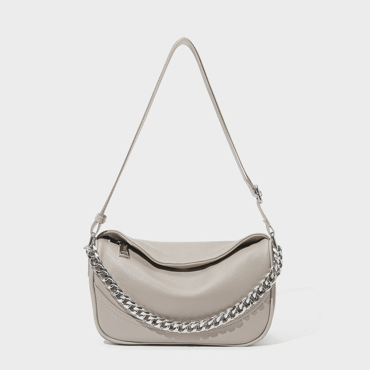 Pebbled Vegan Leather Crescent Shoulder Bag with Chunky Chain Strap