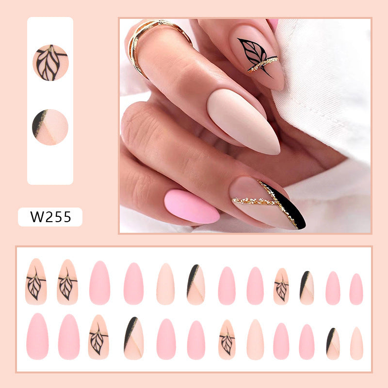 Elegant artificial nails with leaf design