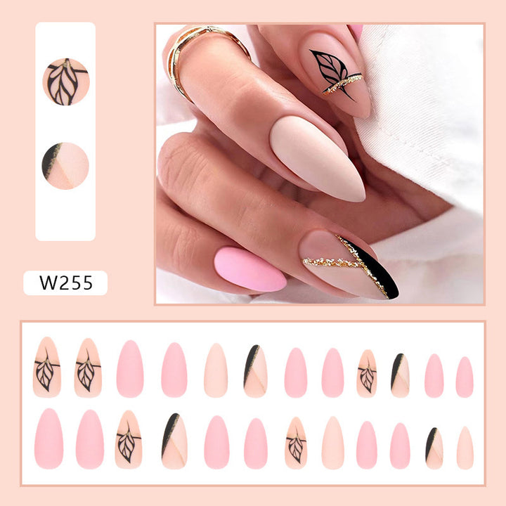 Elegant artificial nails with leaf design