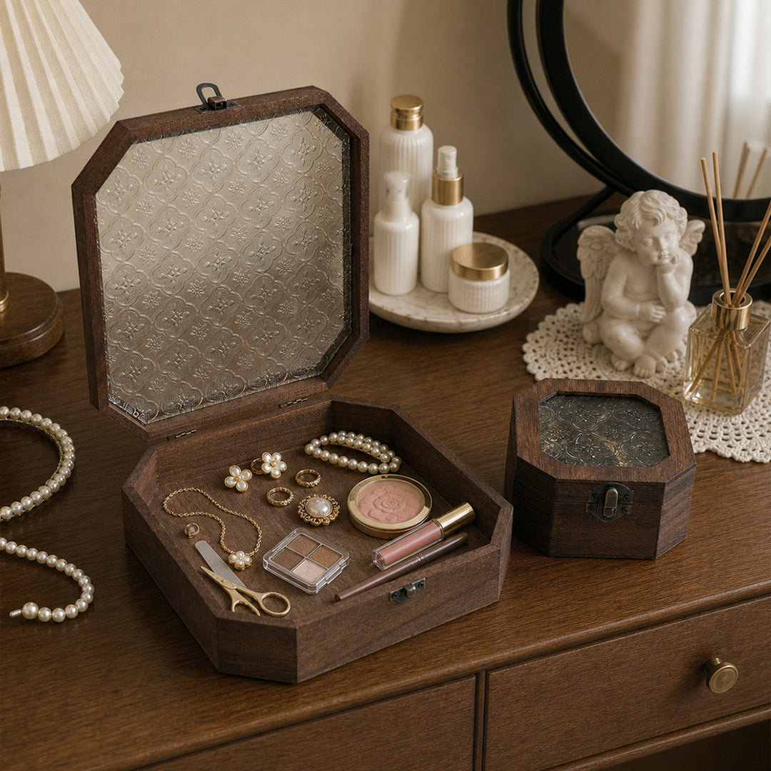 Vintage Octagonal Wooden Jewelry Box