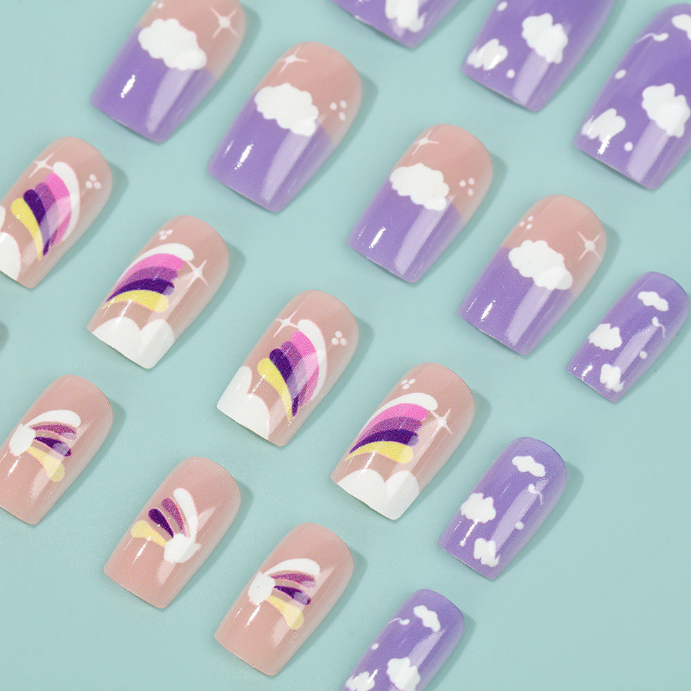 Creative Nail Art Set with colorful rainbow and cloud designs Stornfield
