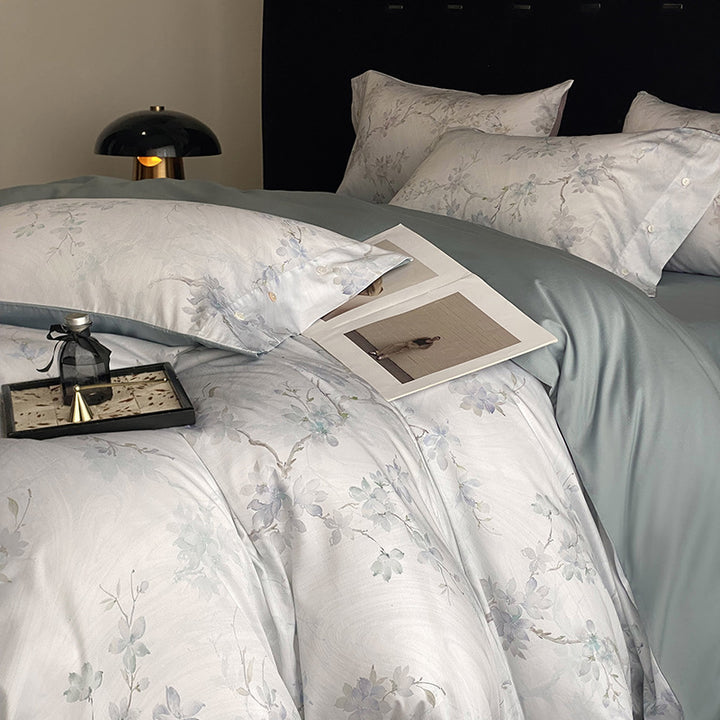 Panda Print Cotton Sateen Duvet Cover Set with Reversible Solid Backing and Button Closure