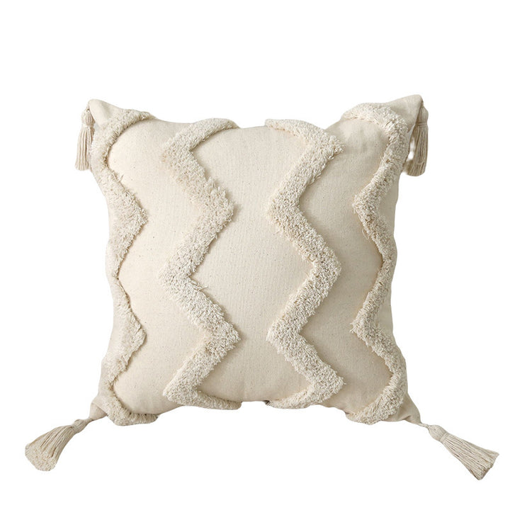 Decorative cushion cover with drawn leaf tufting and tassels Stornfield