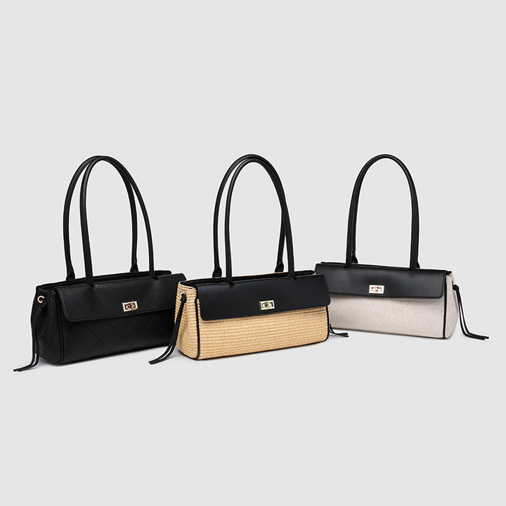 Stylish Straw and Leather Handbag