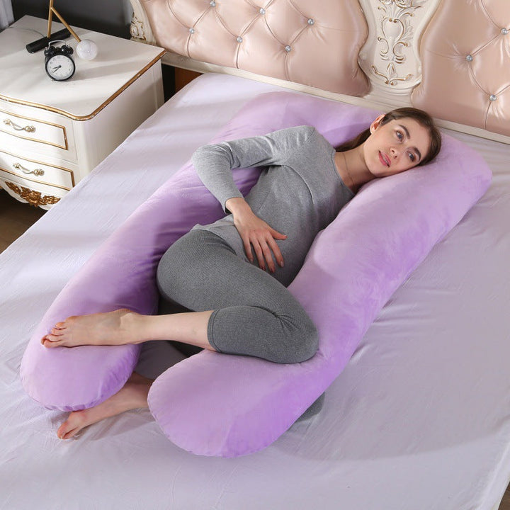 ergonomic U-shaped full-body maternity support pillow with removable washable velour cover and adjustable inner bolster Stornfield