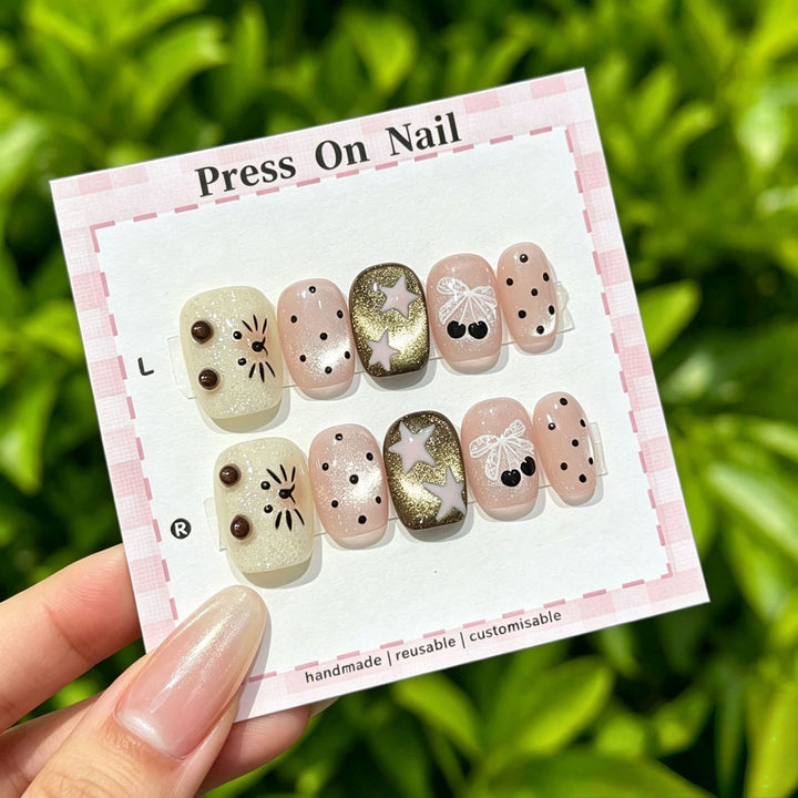 Creative Cat-Themed Press-On Nail Set