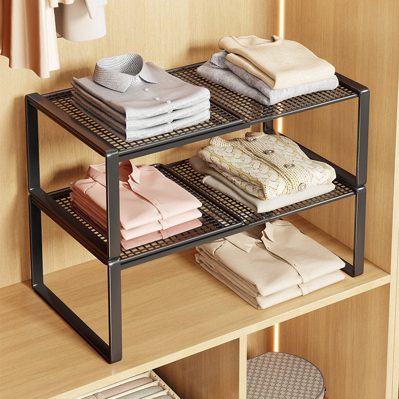 Expandable Metal Closet Shelf Riser and Stackable Wardrobe Organizer