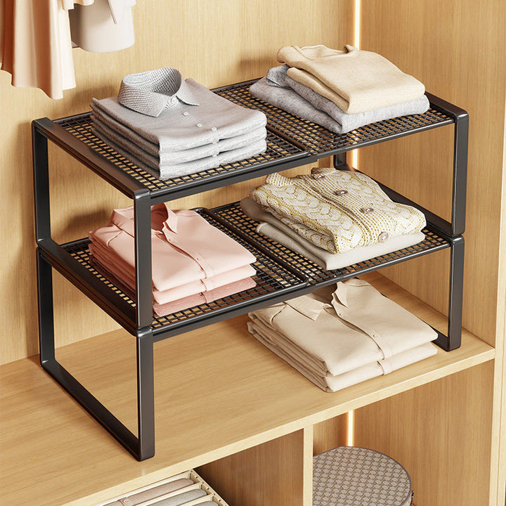 Expandable Metal Closet Shelf Riser and Stackable Wardrobe Organizer
