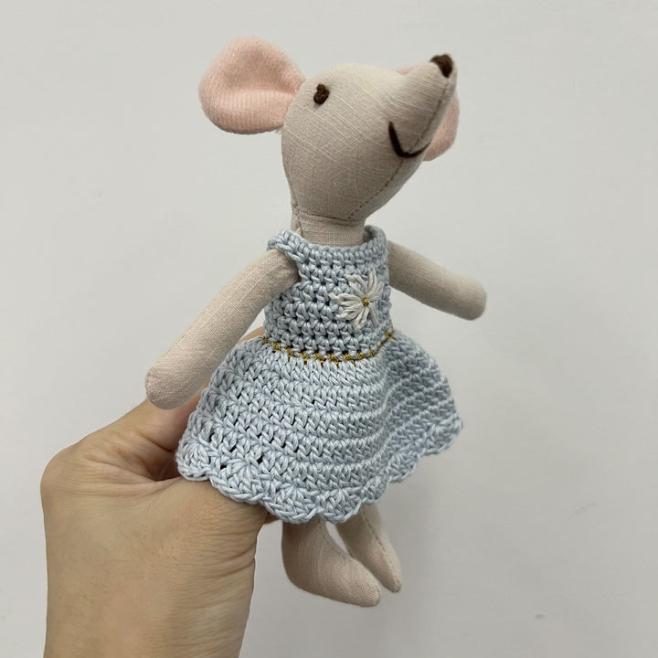 Handcrafted Cotton Mouse Doll with Crochet Floral Dress