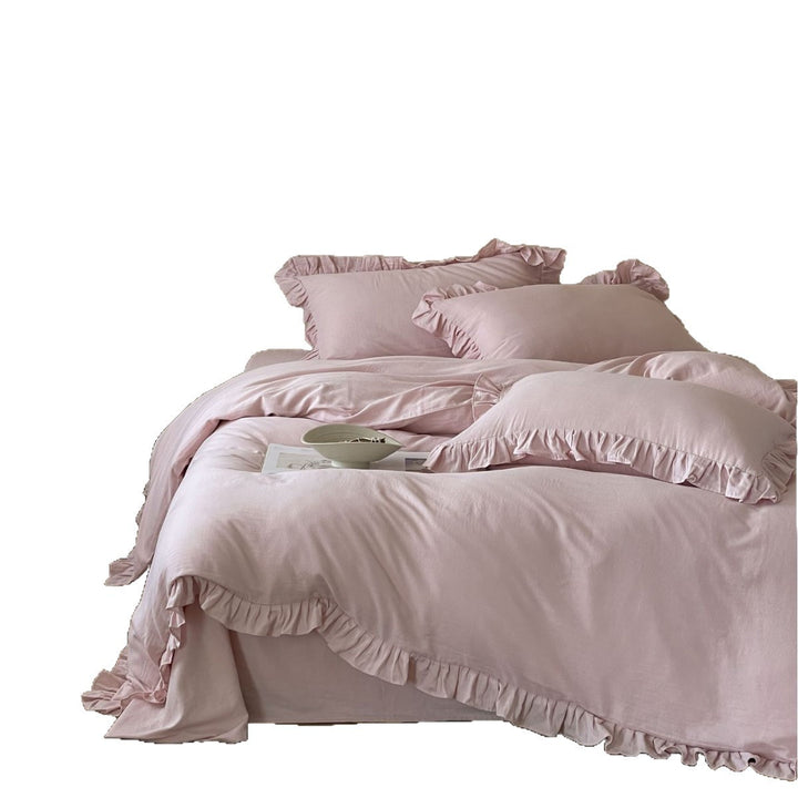 Soft-Ruffled Washed Cotton Duvet Cover Set with Frilled Edge & Pillow Shams