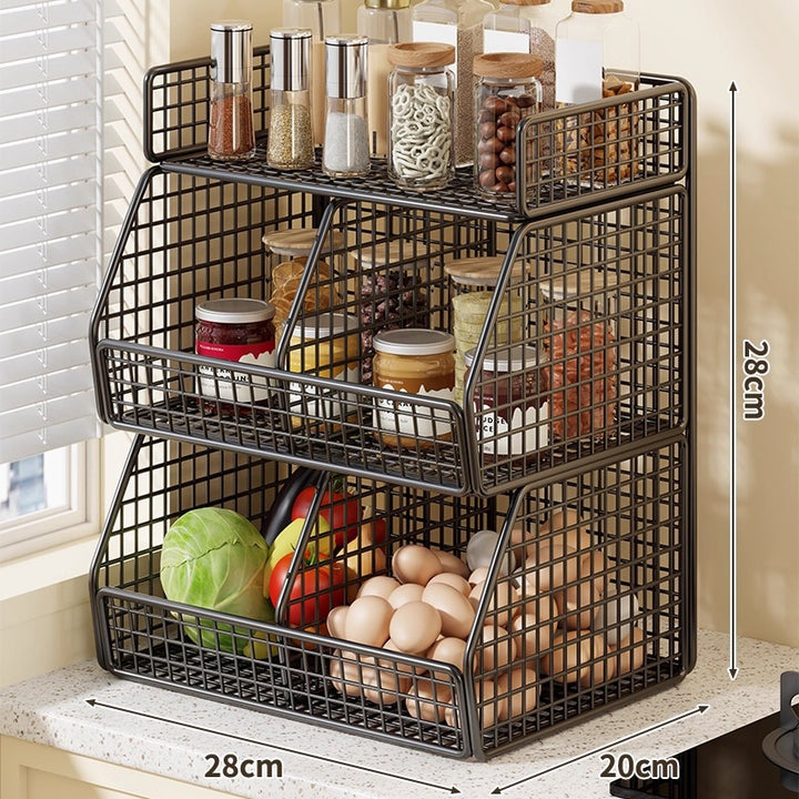 Stackable Two-Basket and Top Shelf Wire Countertop Pantry Organizer
