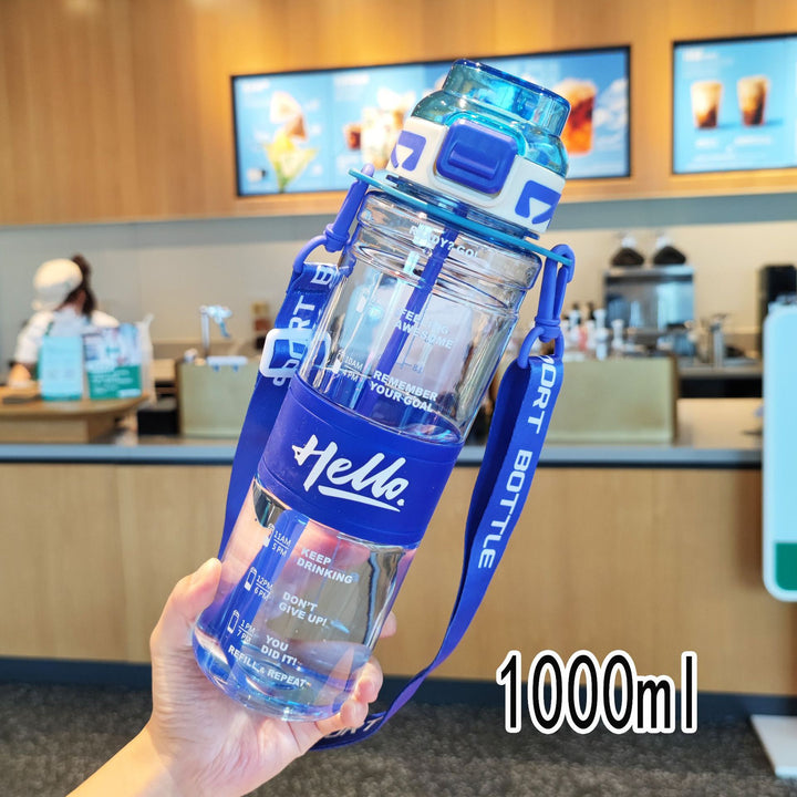Women's large sports water bottle with motivational time markings Stornfield