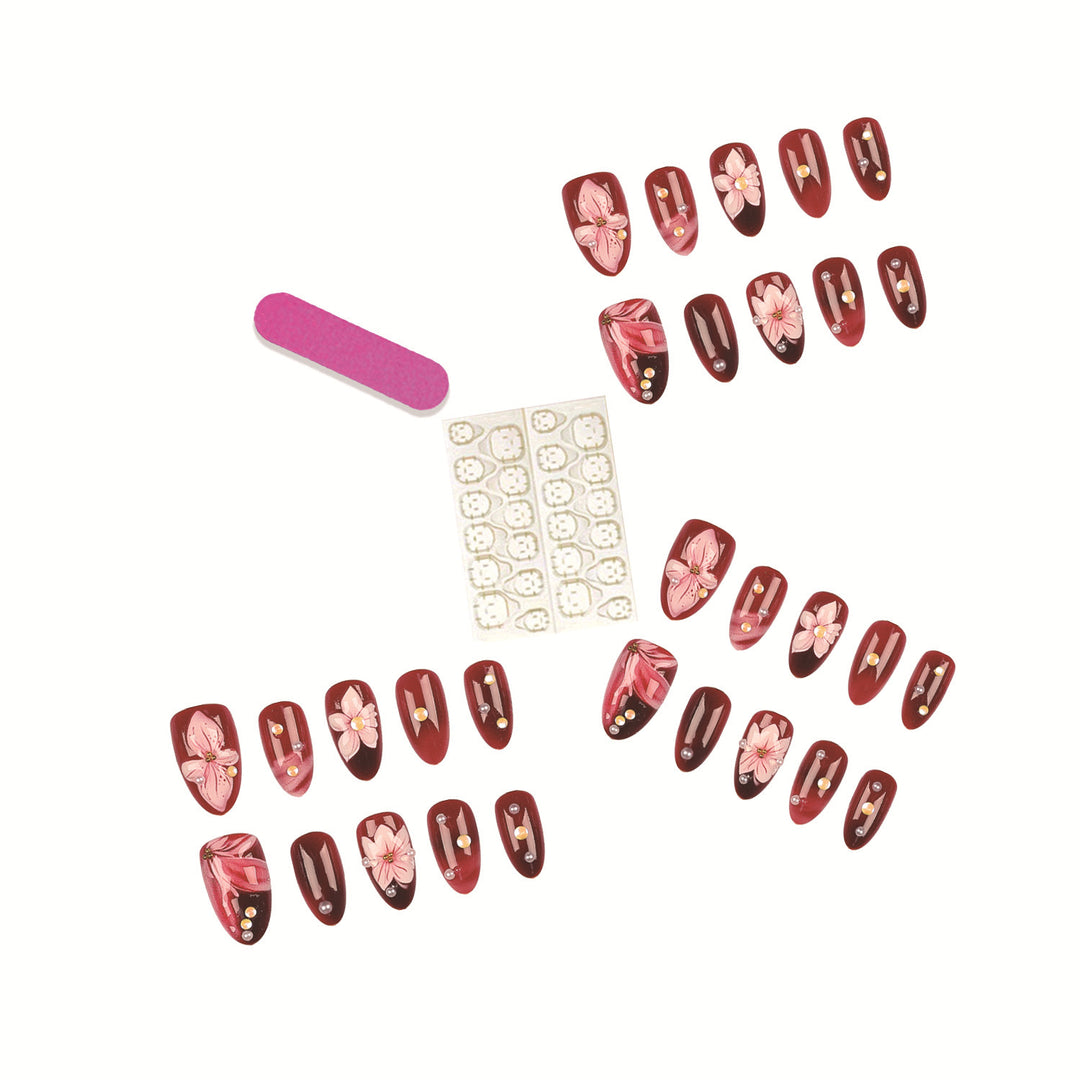 Elegant Floral Acrylic Nail Tips Set