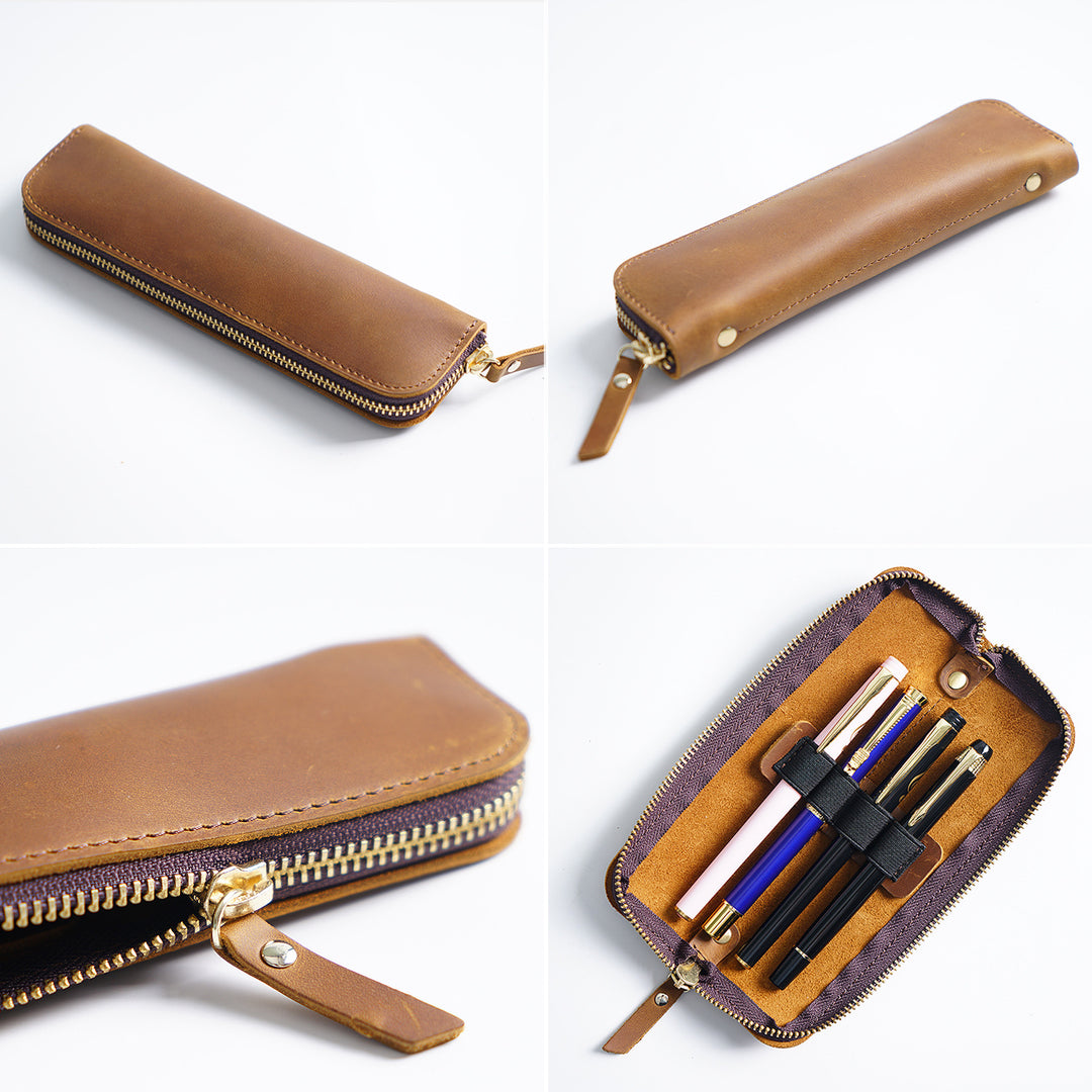 Premium Leather Zippered Pencil Pouch