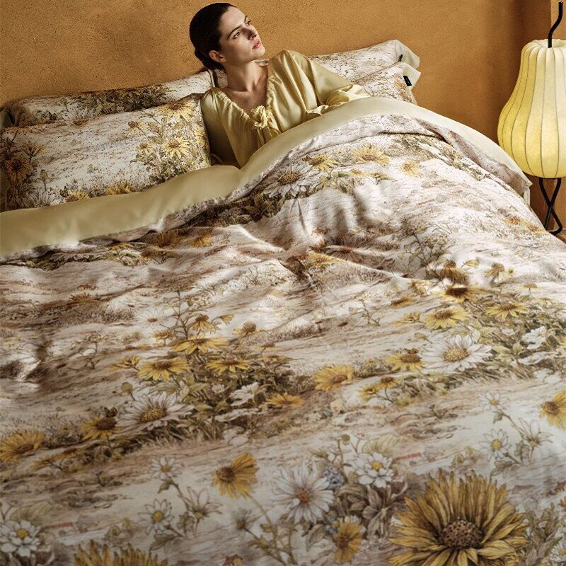 Botanical Lemon Cotton-Sateen Duvet Cover Set with Scalloped Hem