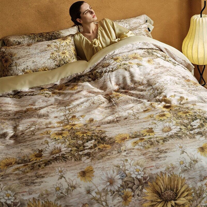 Botanical Lemon Cotton-Sateen Duvet Cover Set with Scalloped Hem