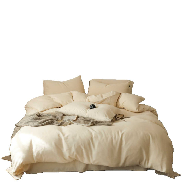 Breathable stonewashed bed linen set made of cotton-linen blend