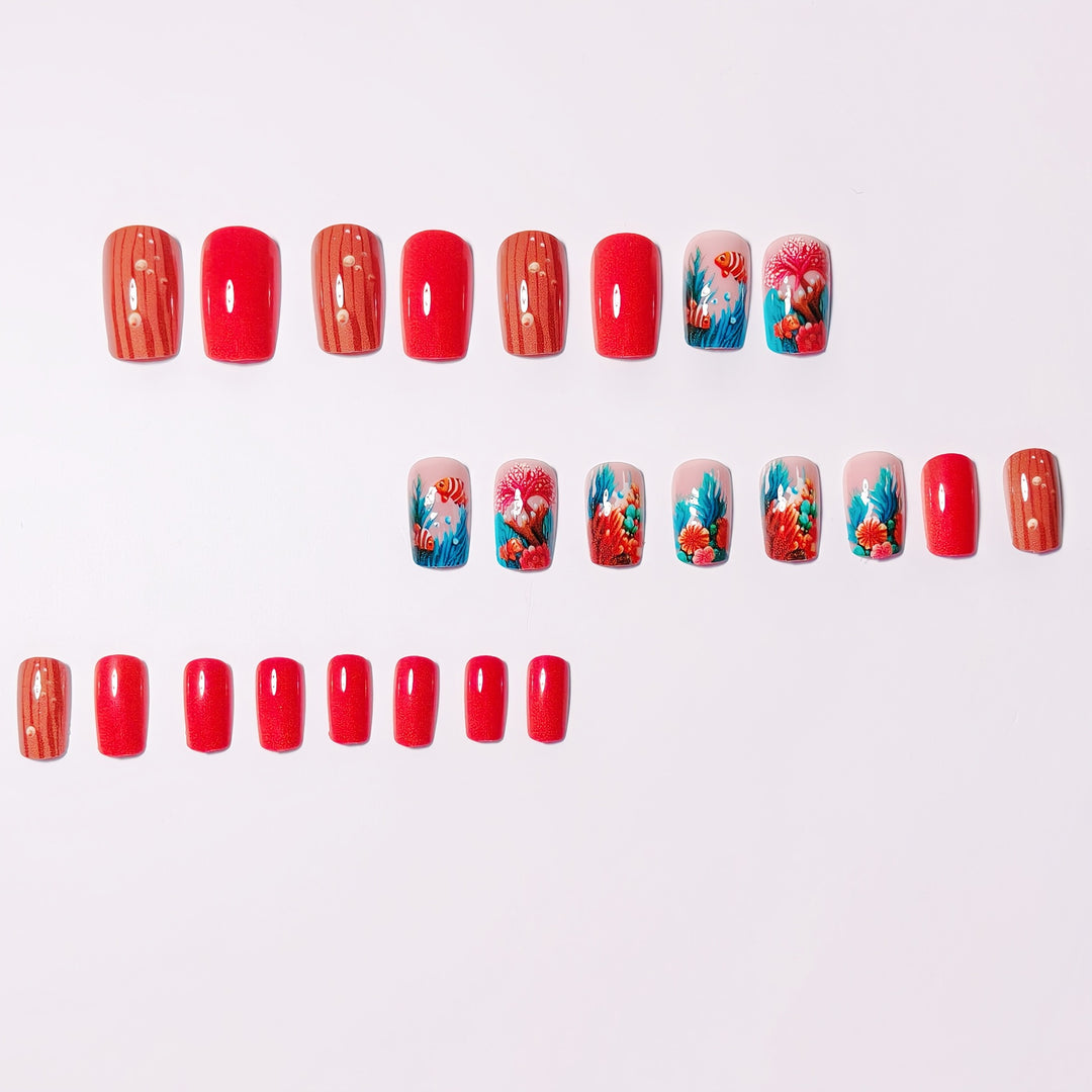 Artificial Acrylic Nails in Maritime Coral Design Stornfield