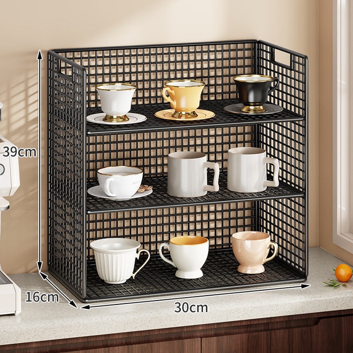 Double-Tier Metal Grid Countertop Organizer Shelf for Cups and Kitchenware