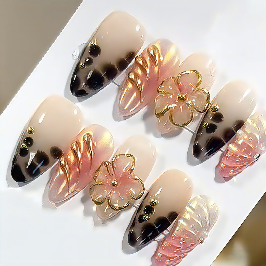 Decorative Press-On Nail Art Set with Floral Accents Stornfield