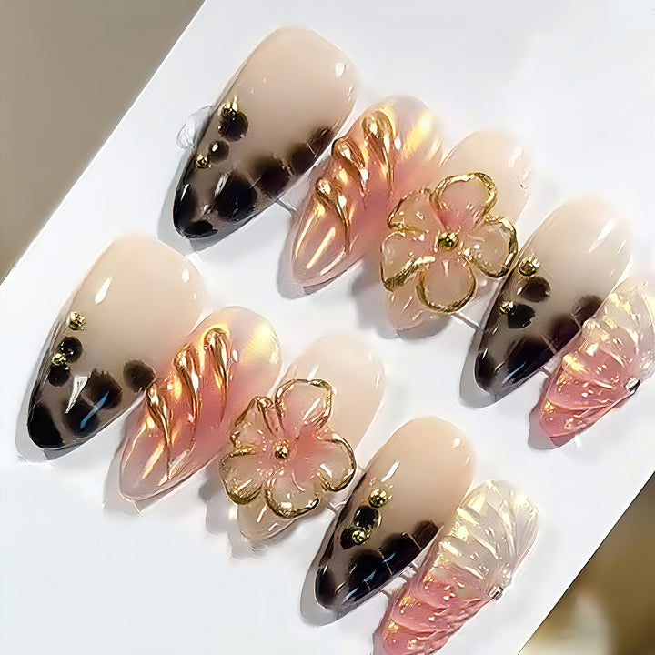 Decorative Press-On Nail Art Set with Floral Accents Stornfield