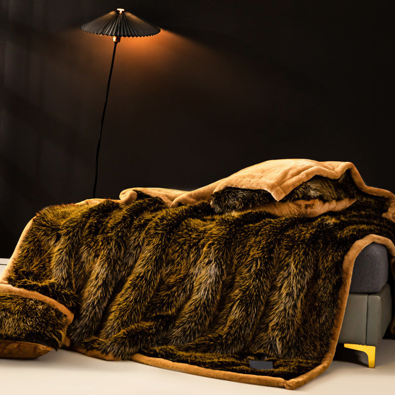 Luxurious Reversible Faux Fur Plush Throw Blanket with Velvet Backing