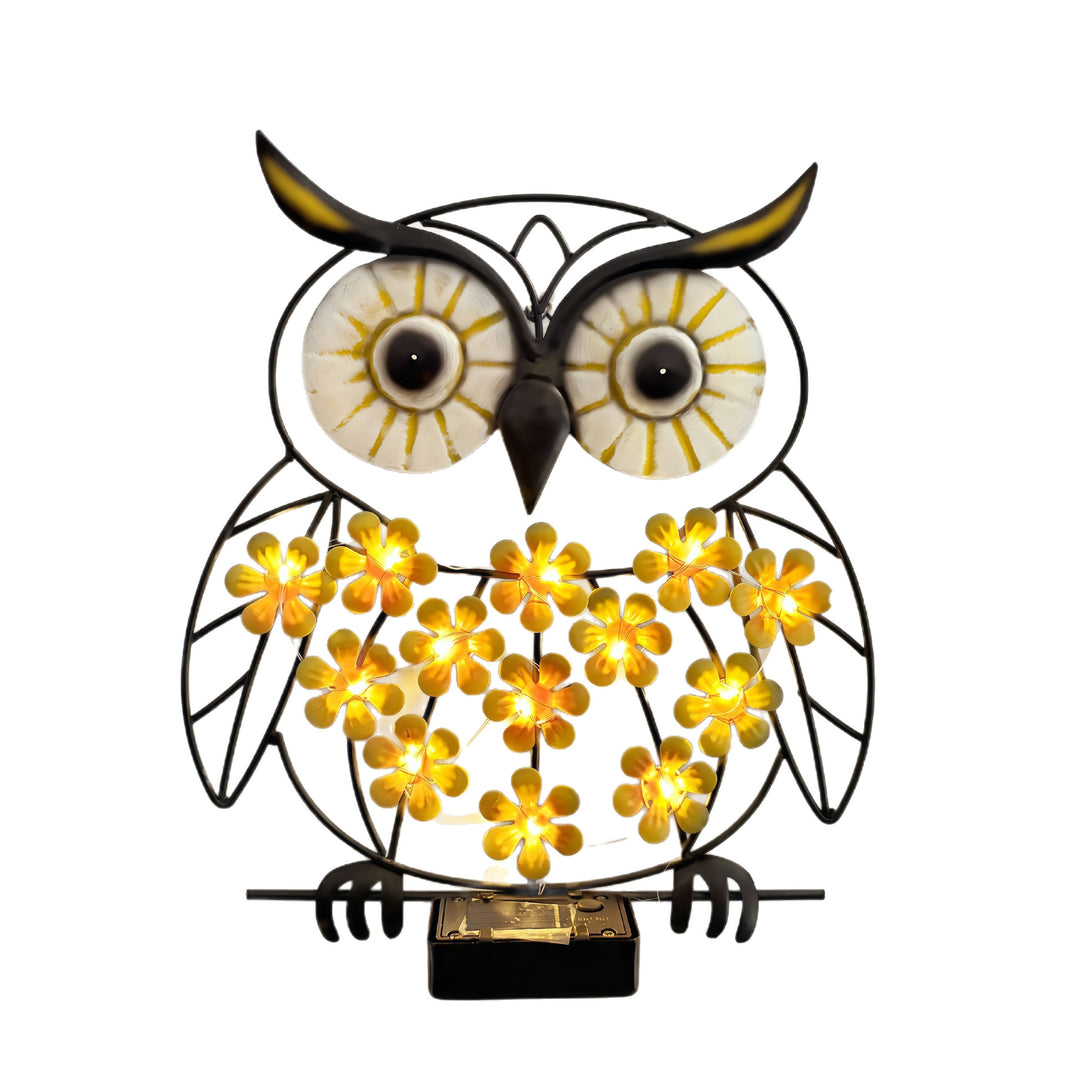 Metal Owl Wall Art With Solar Powered LED Floral Lights And Iron Frame Stornfield
