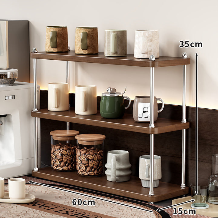 Countertop Three-Tier Coffee Station Organizer Shelf with Stainless Poles