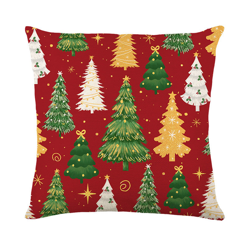 Square Holiday Linen-Feel Throw Pillow Cover with Hello Winter Script and Metallic Gold Botanical Accents