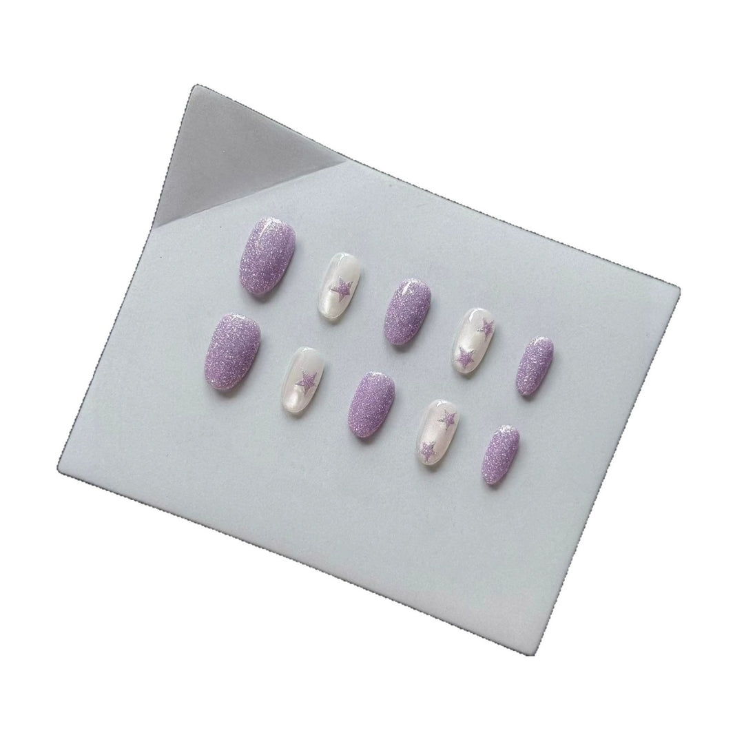 Glittery Press-On Nail Set with Star Accents
