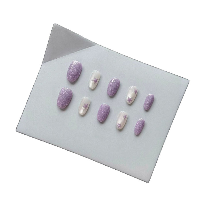 Glittery Press-On Nail Set with Star Accents