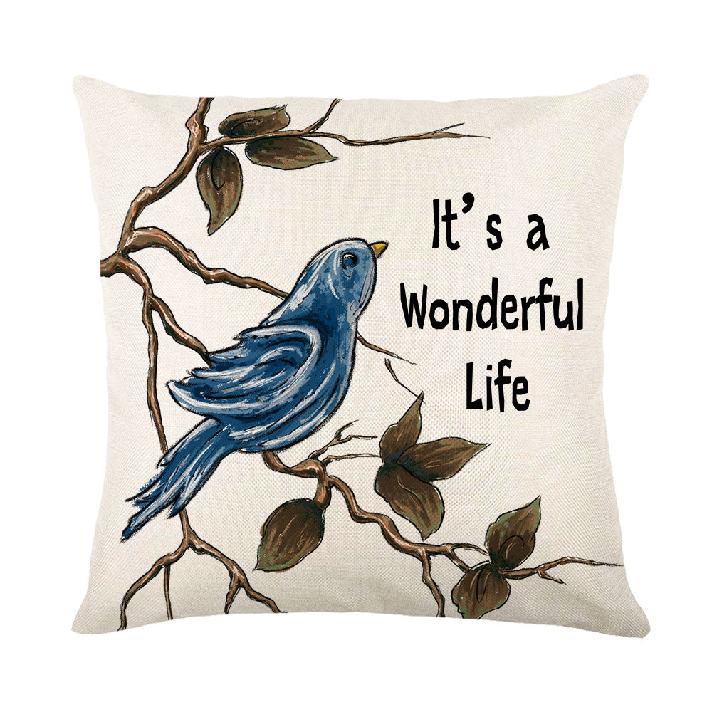 Holiday Linen Throw Pillow Cover with Merry Bright Script and Ribbon Bow Accent