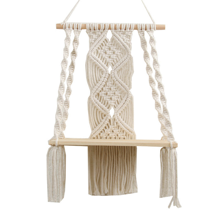 Macramé Decorative Shelf with Wooden Base Stornfield