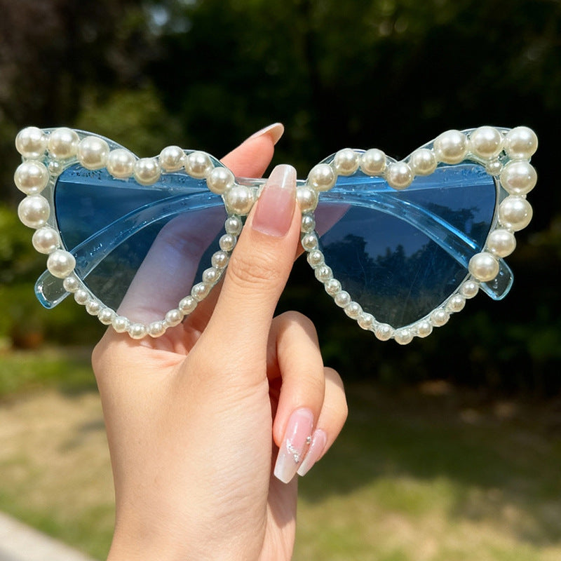 Decorative Pearl-Embellished Cat-Eye Sunglasses Stornfield