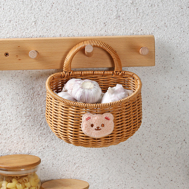 Handwoven Decorative Storage Basket with Cute Bear Emblem Stornfield