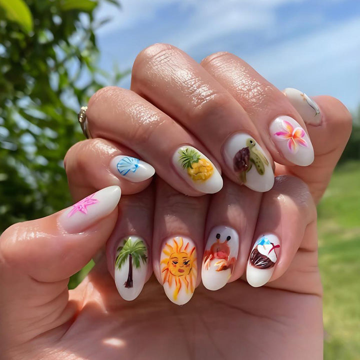 Artificial nail set with creative maritime motifs Stornfield