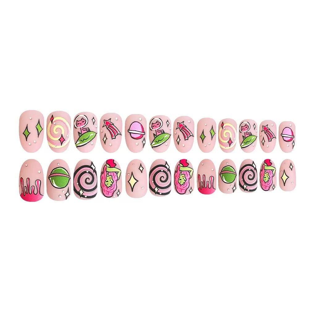 Art nail set with playful cartoon designs Stornfield